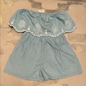 Teen Blue Embroidered Shorts Romper